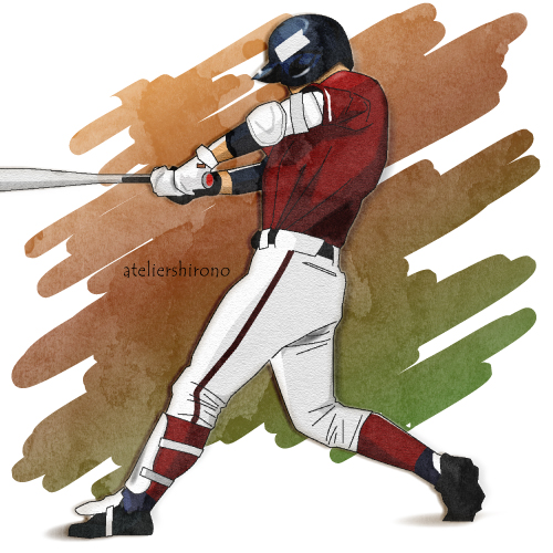 かっこいい野球打者の水彩画