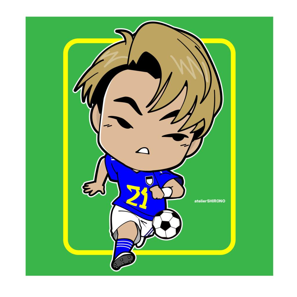 サッカーW杯2022_日本代表・堂安選手の可愛いちびキャラ似顔絵