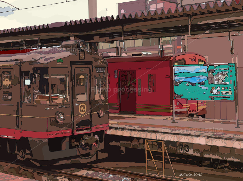 フリー素材紹介_とある鉄道ホーム_レトロな雰囲気の写実イラスト