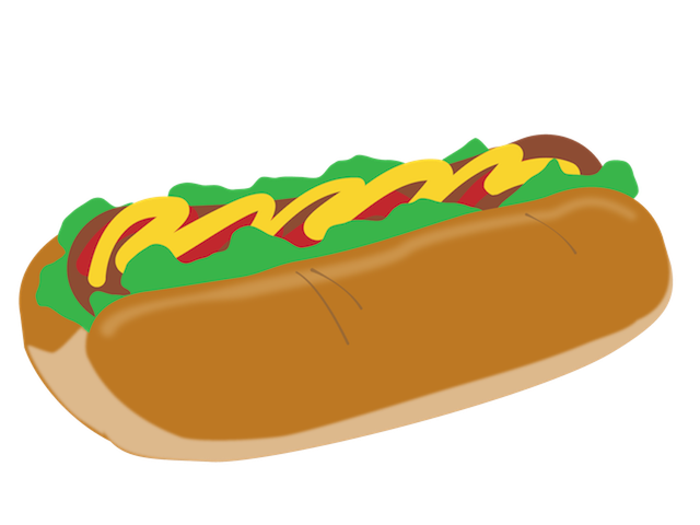 町の喫茶店メニューにありそうなパン系の軽食イラスト_ガッツリ食べたい時のホットドッグ