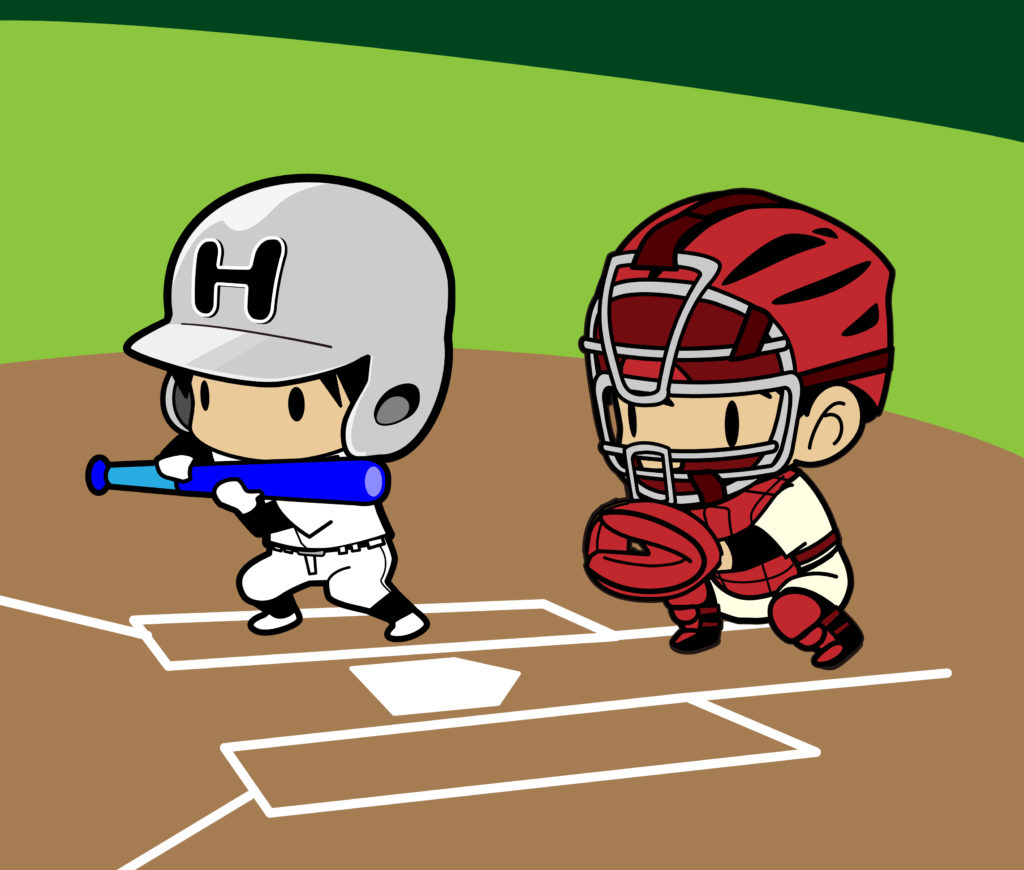 バントを決めたい球児ちゃん。 配色で悩むアトリエしろの 間違い探しイラストは目に優しい配色を目指します。