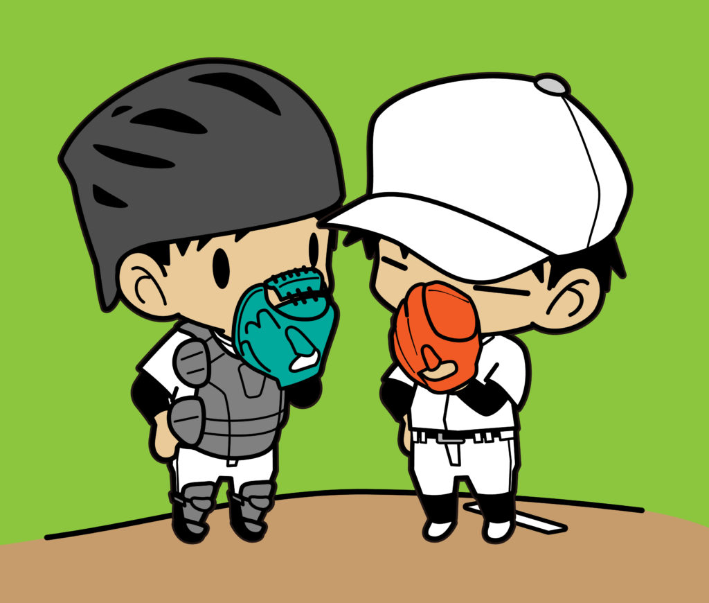 可愛い球児ちゃんたちの間違い探しイラストです。 YouTubeにて公開中。 マウンドでひそひそ打ち合わせするバッテリー。 私も混ぜて欲しい。